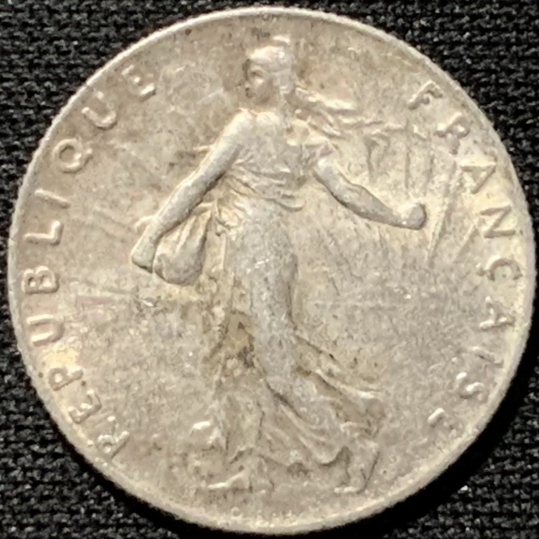 紫瑗钱币——第264期拍卖 法国 1917年 播种女神 50分 2.5克 0.835银