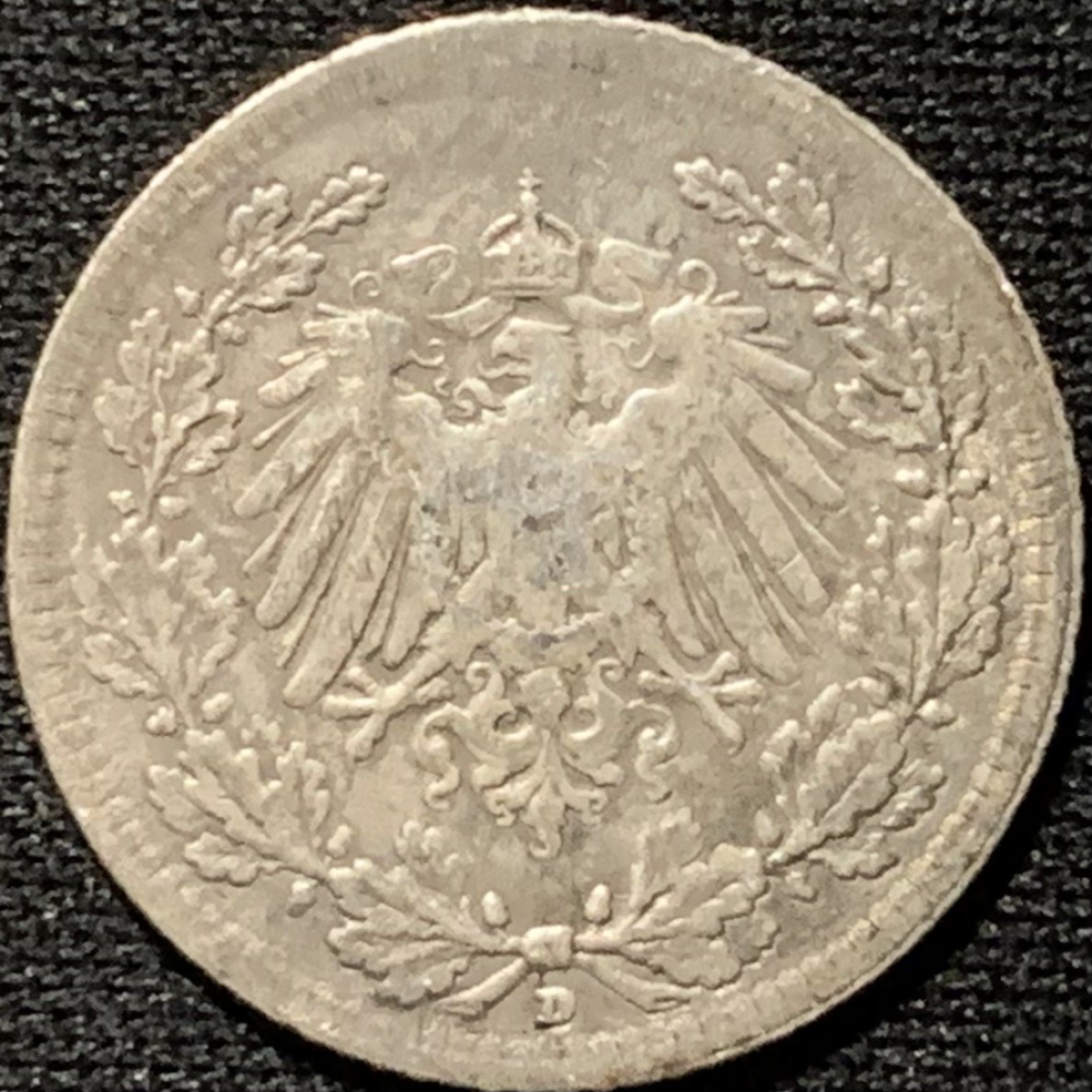 紫瑗钱币——第264期拍卖 德国 1919年 D版 第二帝国 1/2马克 银币 2.77克 0.9银