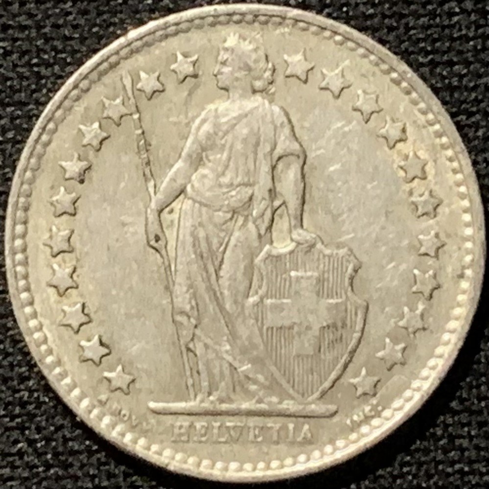 紫瑗钱币——第264期拍卖 瑞士 1956年 赫尔维蒂亚 1/2法郎 2.5克 0.835银