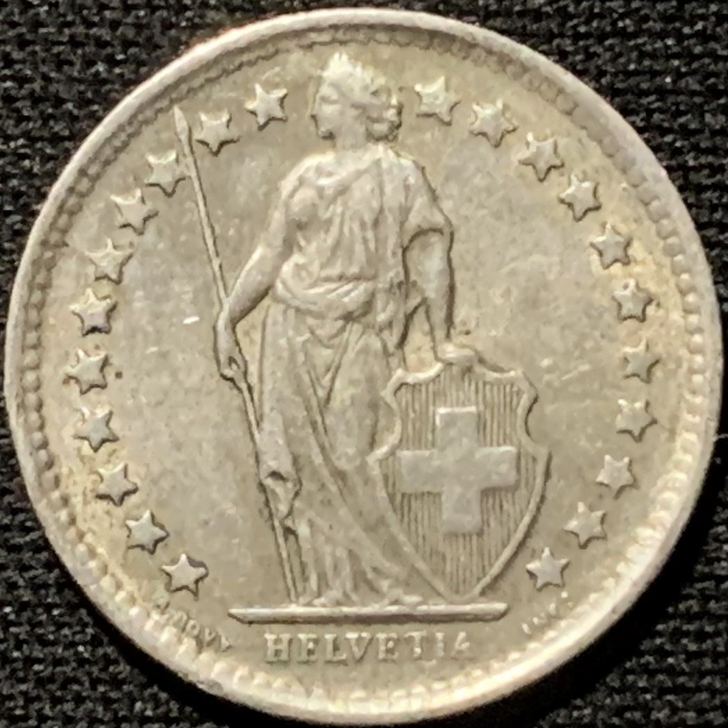 紫瑗钱币——第264期拍卖 瑞士 1959年 赫尔维蒂亚 1/2法郎 2.5克 0.835银