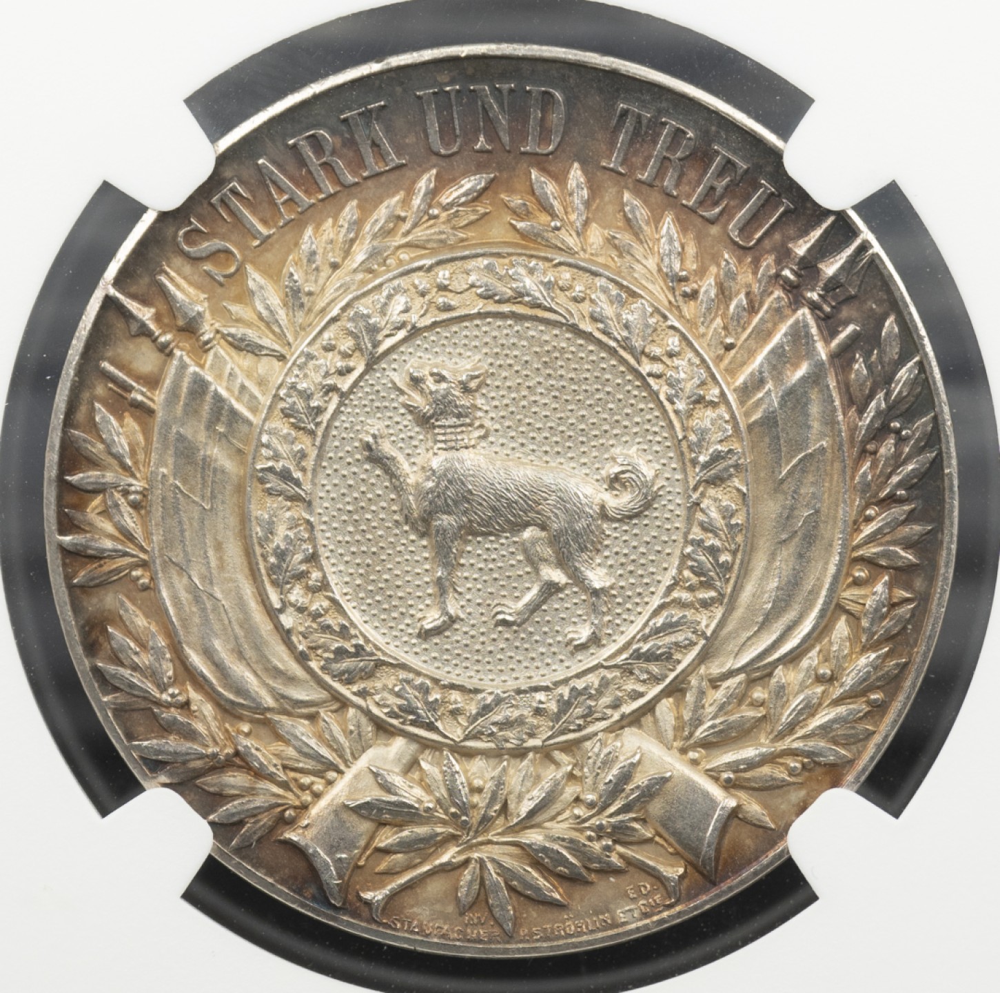 万国钱币拍卖第005期 1897瑞士圣加仑-列支敦士登射击节天使银章