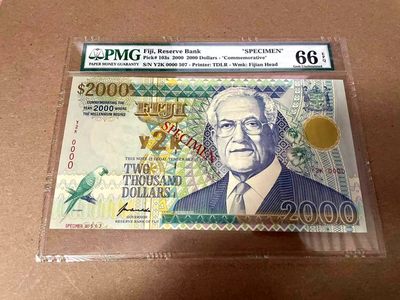 【Blue Auction】✨世界纸币精拍第308期【精】 - 【样钞】斐济 2000年2000元 PMG66EPQ 千禧年纪念钞 元素丰富 设计精美 超大票幅