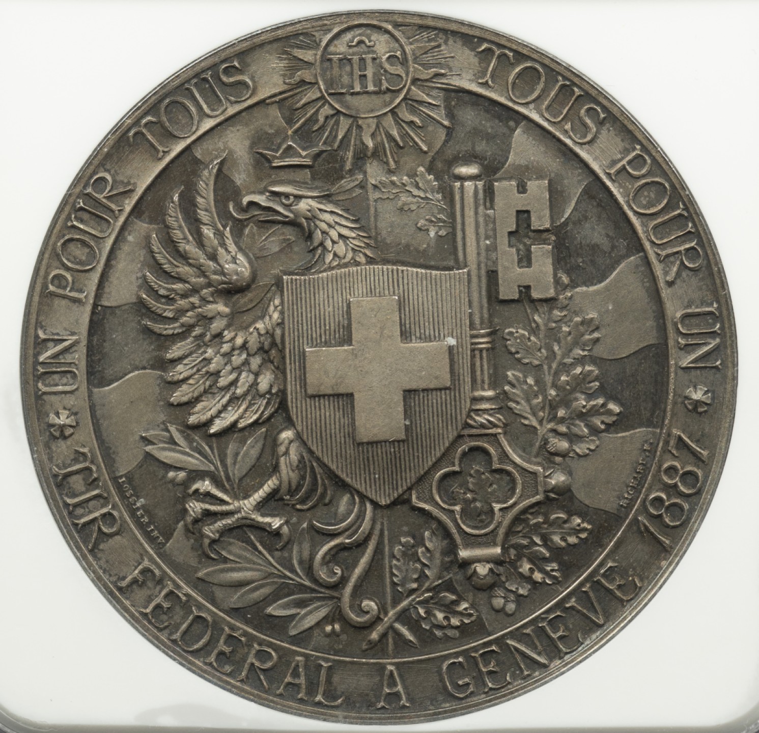 万国钱币拍卖第005期 1887瑞士日内瓦射击节高浮雕大银章