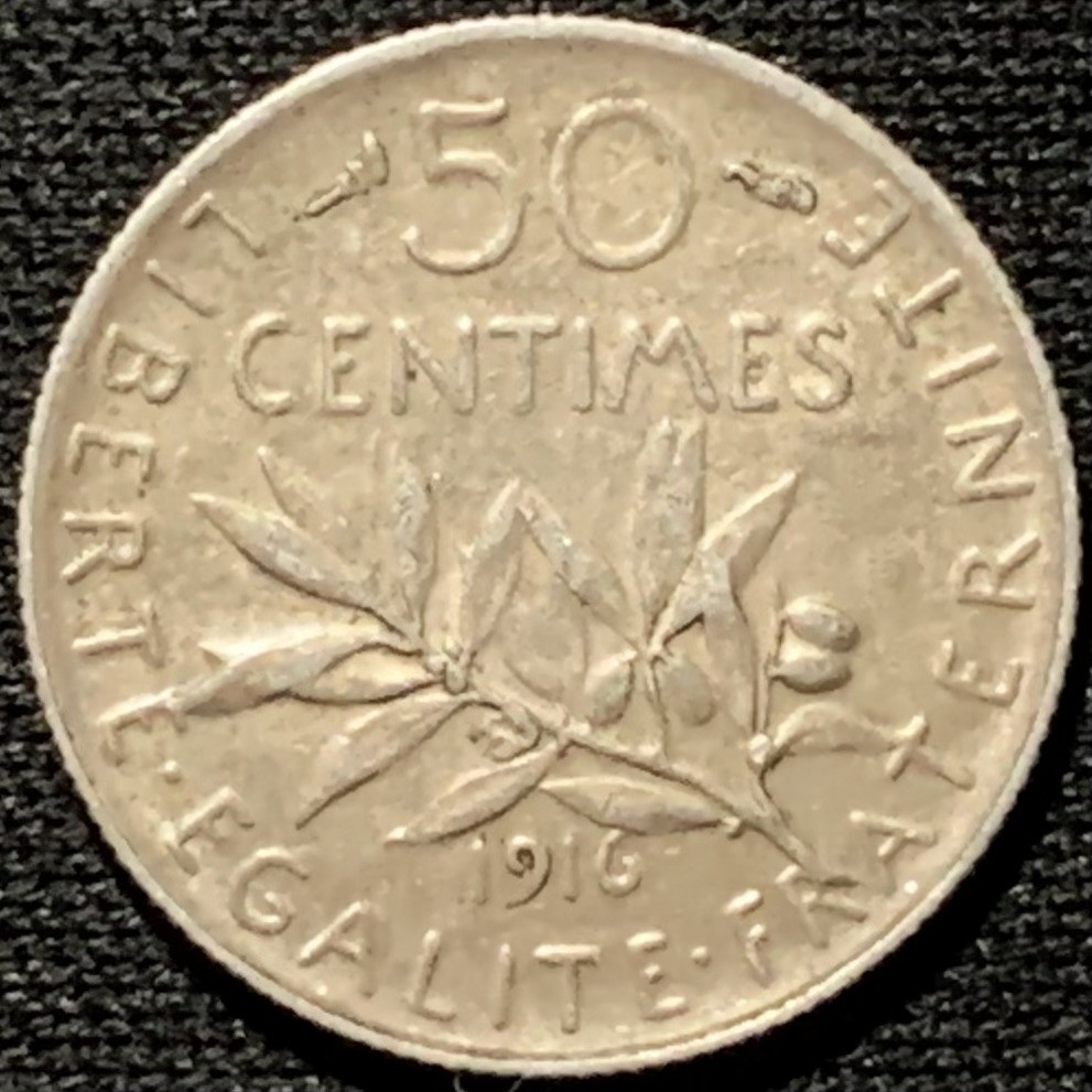 紫瑗钱币——第264期拍卖 法国 1916年 播种女神 50分 2.5克 0.835银