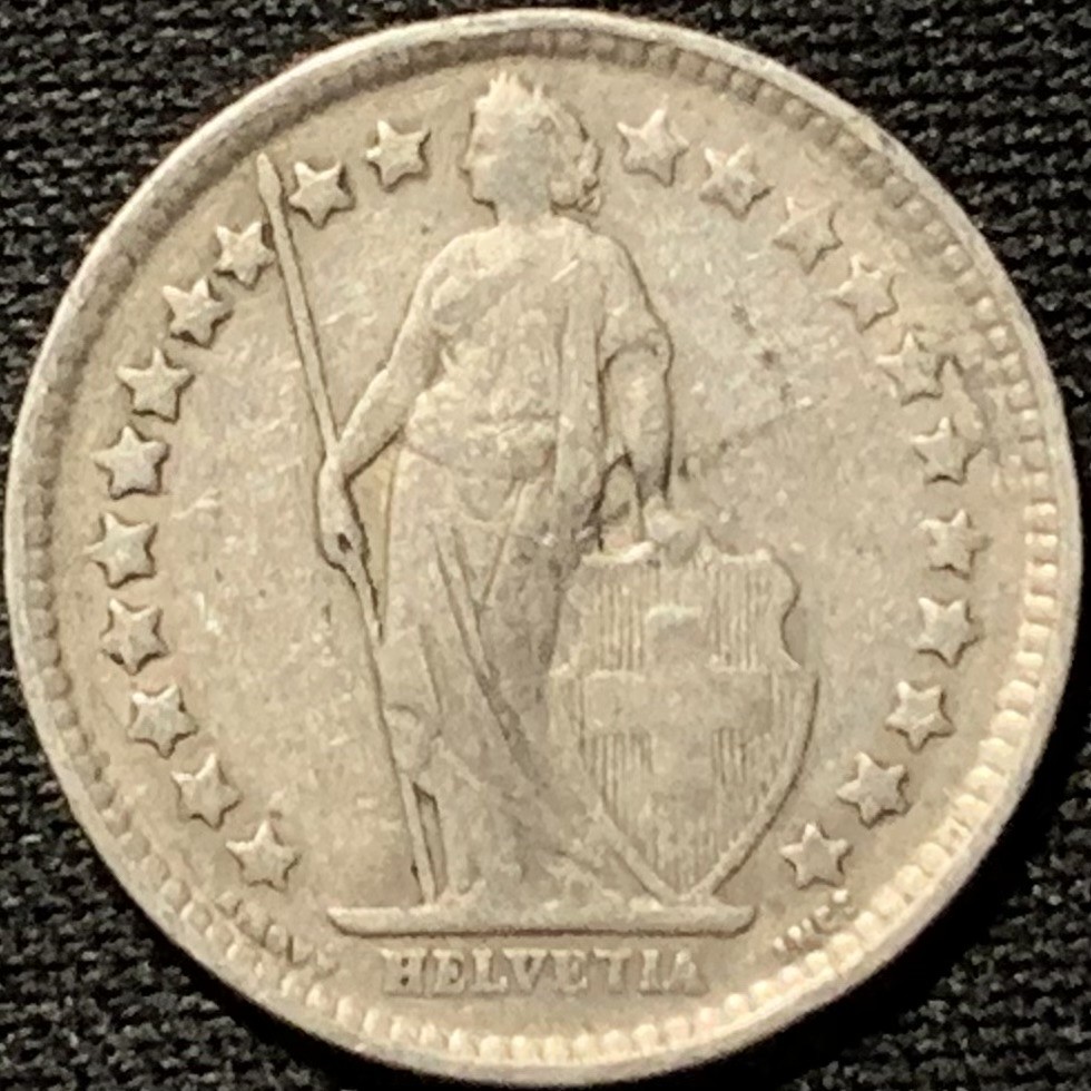 紫瑗钱币——第264期拍卖 瑞士 1928年 赫尔维蒂亚 1/2法郎 2.5克 0.835银