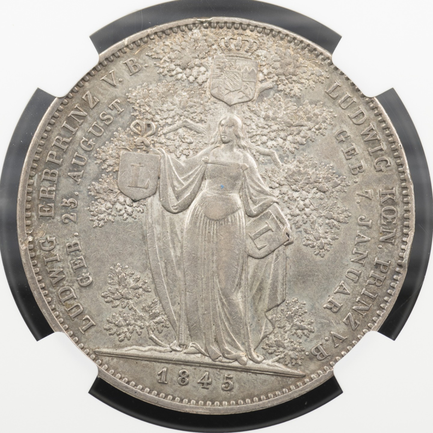 万国钱币拍卖第005期 1845巴伐利亚皇孙2泰勒大银，历史泰勒中最漂亮最受欢迎的品种，去年63成交过3万。
