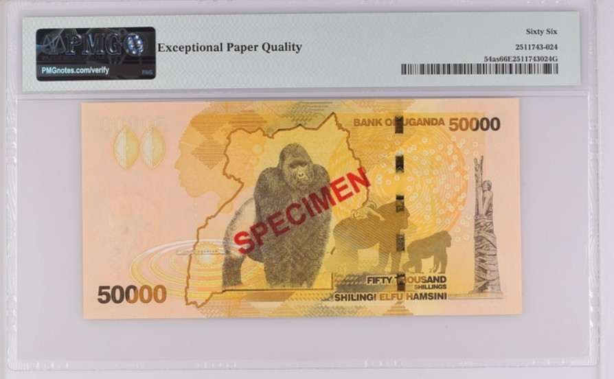 收藏联盟Quantum Auction 第246期拍卖 乌干达2010年50000先令样票 PMG66 冠军分 初版稀少
