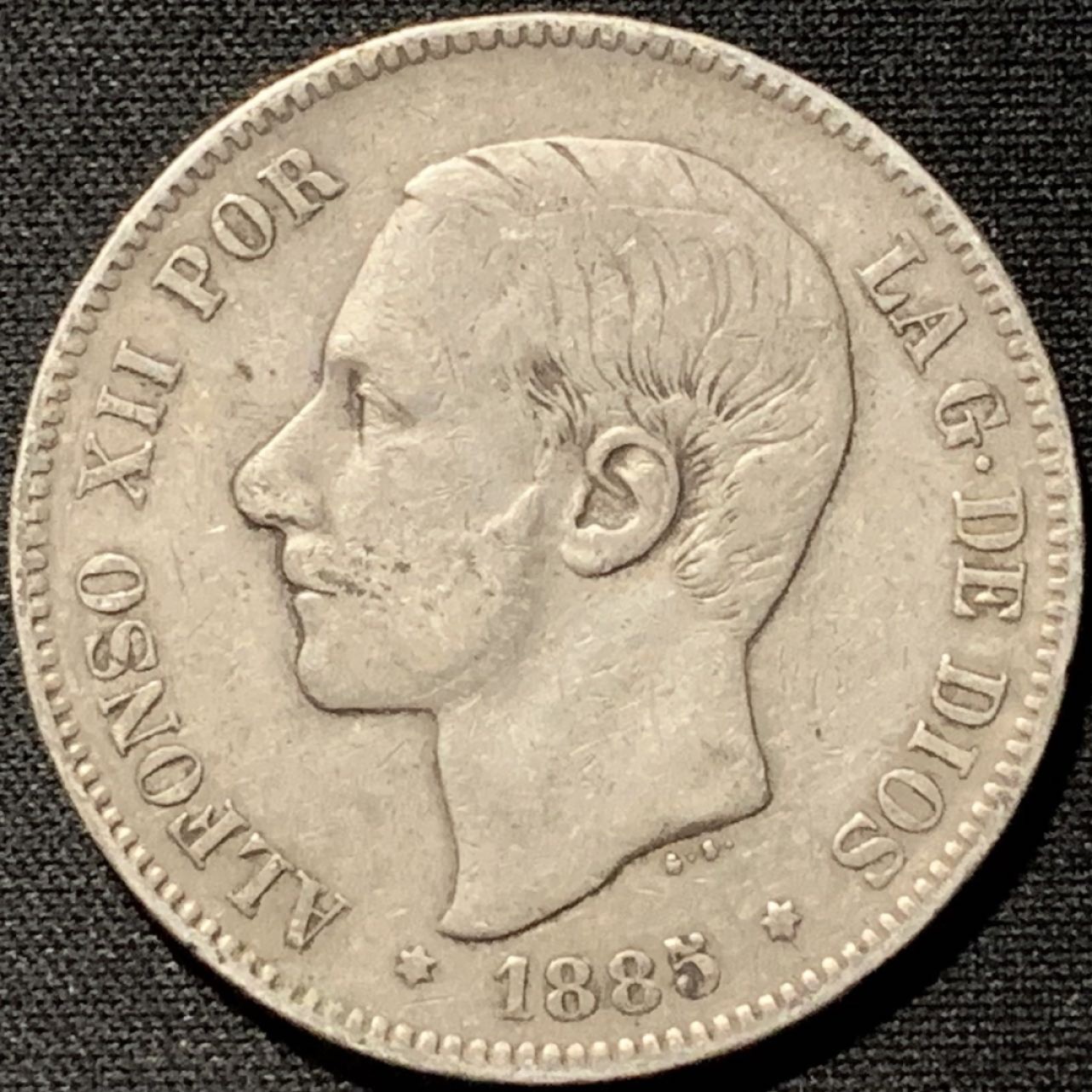 紫瑗钱币——第264期拍卖 西班牙 1885年 阿方索十二世 5比塞塔 25克 0.9银