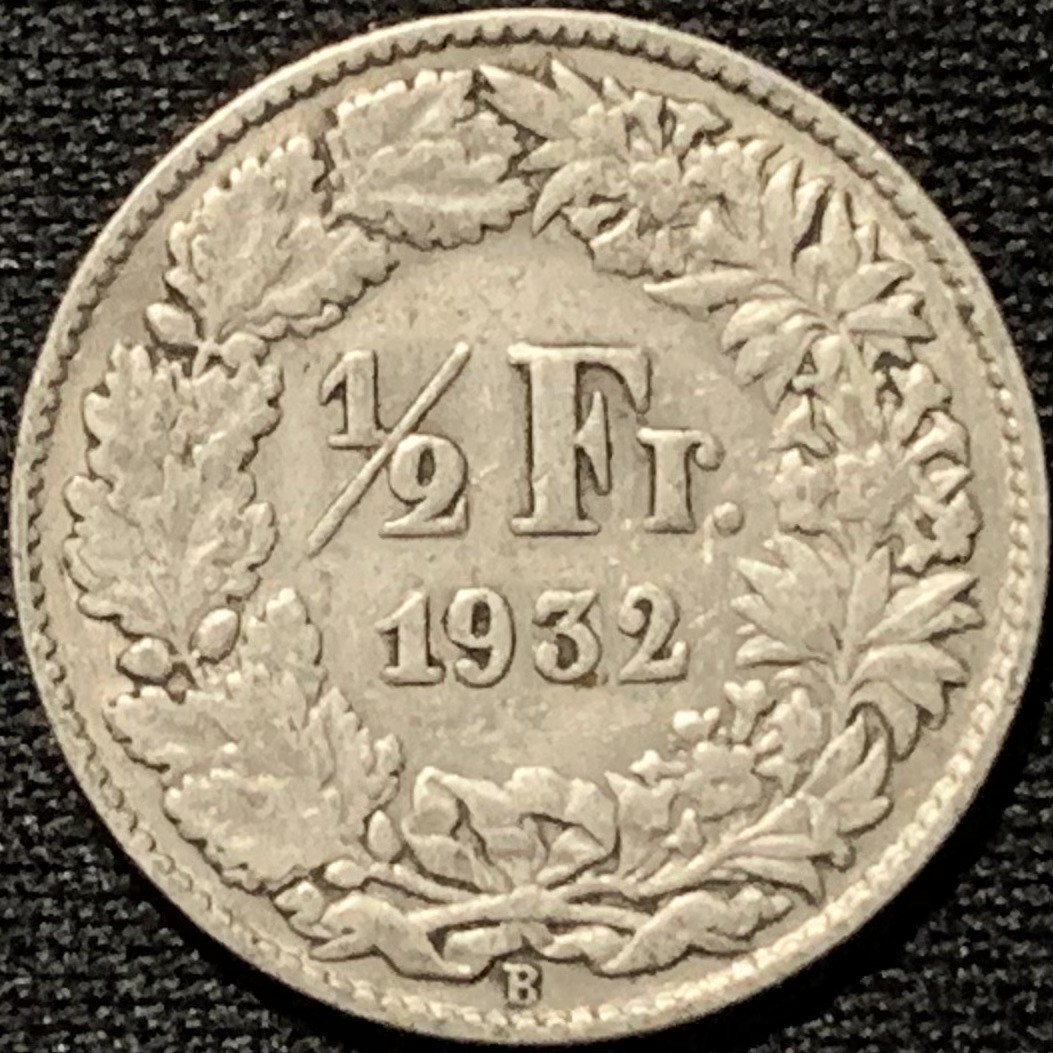 紫瑗钱币——第264期拍卖 瑞士 1932年 赫尔维蒂亚 1/2法郎 2.5克 0.835银