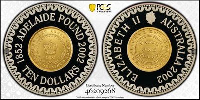 Royal Australian Mint,  1852 Adelaide Pound 2002 10 Dollars 99.9 Silver 60.5gm 50mm PR69 DCAM - 46209268 - Royal Australian Mint,  1852 Adelaide Pound 2002 10 Dollars 99.9 Silver 60.5gm 50mm PR69 DCAM - 46209268