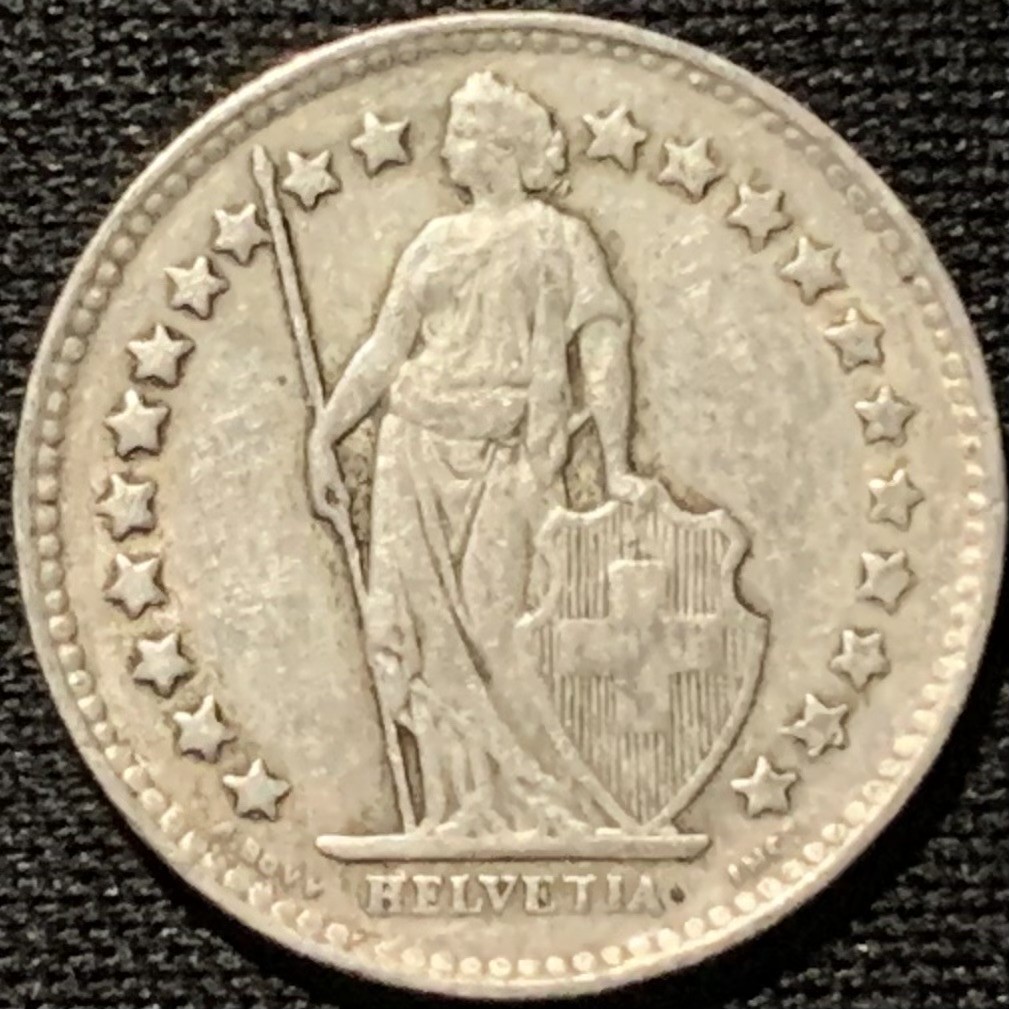 紫瑗钱币——第264期拍卖 瑞士 1951年 赫尔维蒂亚 1/2法郎 2.5克 0.835银