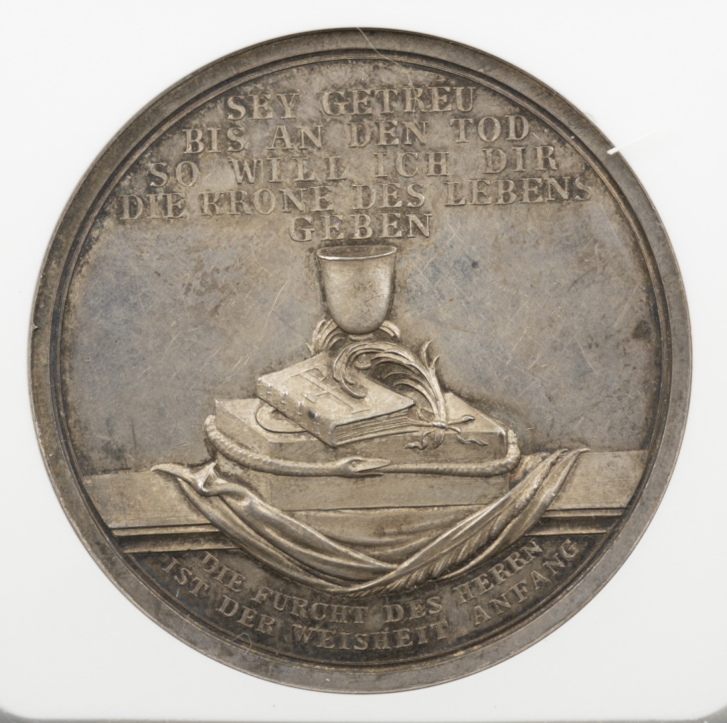 万国钱币拍卖第005期 1803年LOOS名家设计德国赫斯特洗礼祝福纪念大银章，40MM,原盒取出