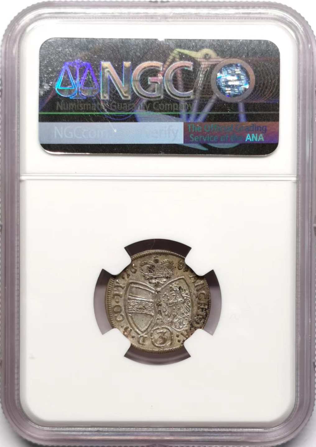 凡希社世界钱币微拍第二百三十四期 1681神罗哈尔厂3K银辅币NGC-MS62细节一流！