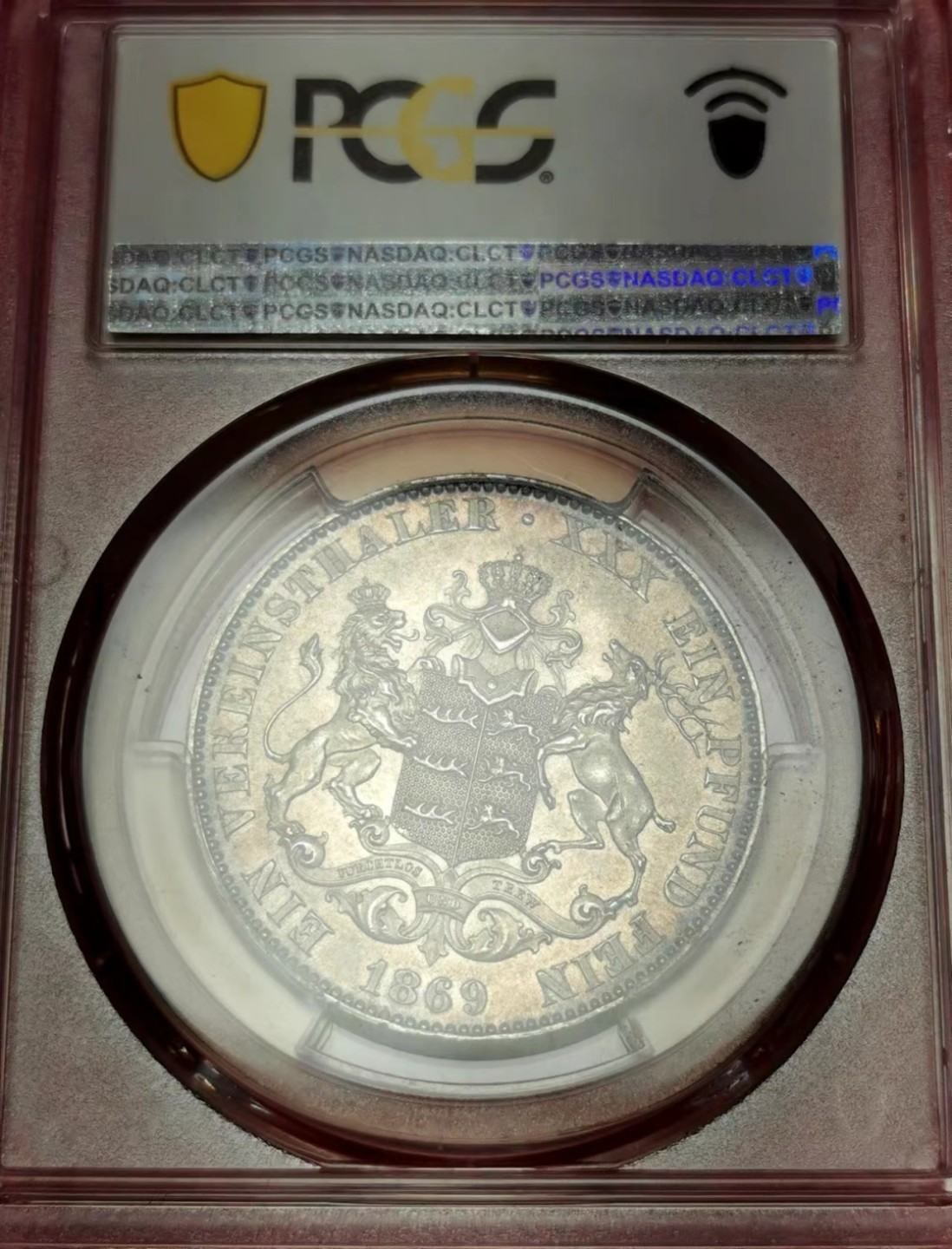 凡希社世界钱币微拍第二百三十四期 荐！1869符腾堡狮鹿盾徽泰勒PCGS-MS64淡彩粉光！