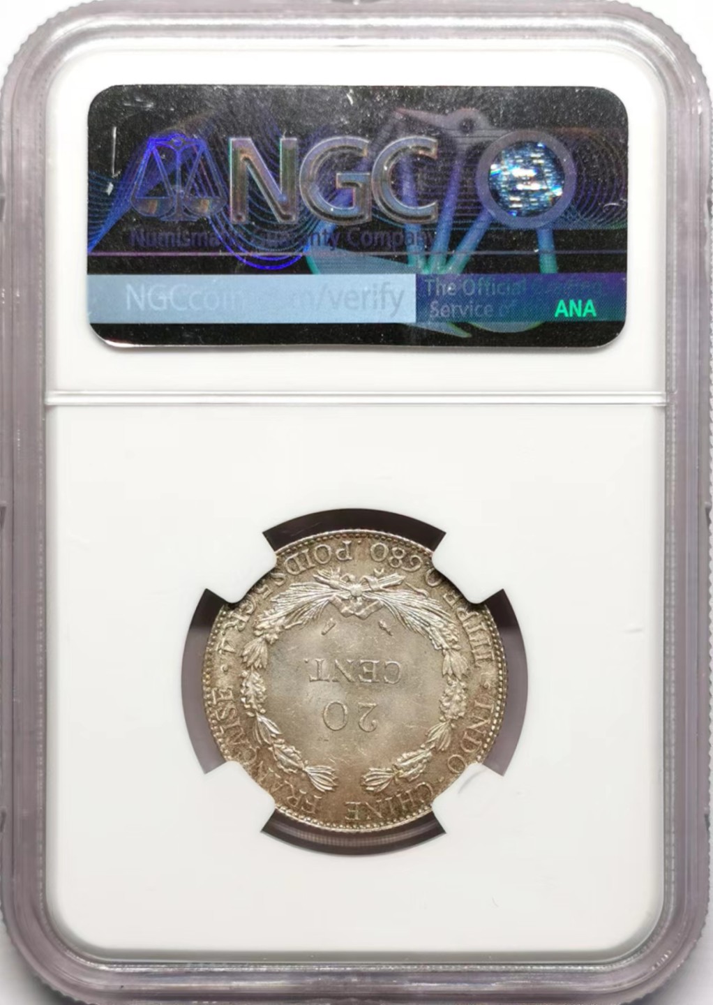 凡希社世界钱币微拍第二百三十四期 1937法属印度支那20分银辅币NGC-MS64粉光淡彩！