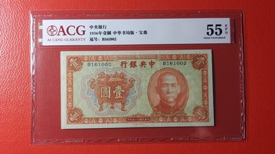 每日随心十拍002 <民国币> - 1936中央银行一元，宝鼎壹元 B161002  爱藏55E