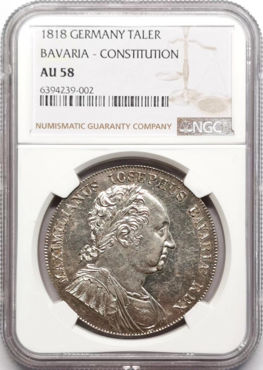 凡希社世界钱币微拍第二百三十四期 1818巴伐利亚宪法2泰勒大银NGC-AU58