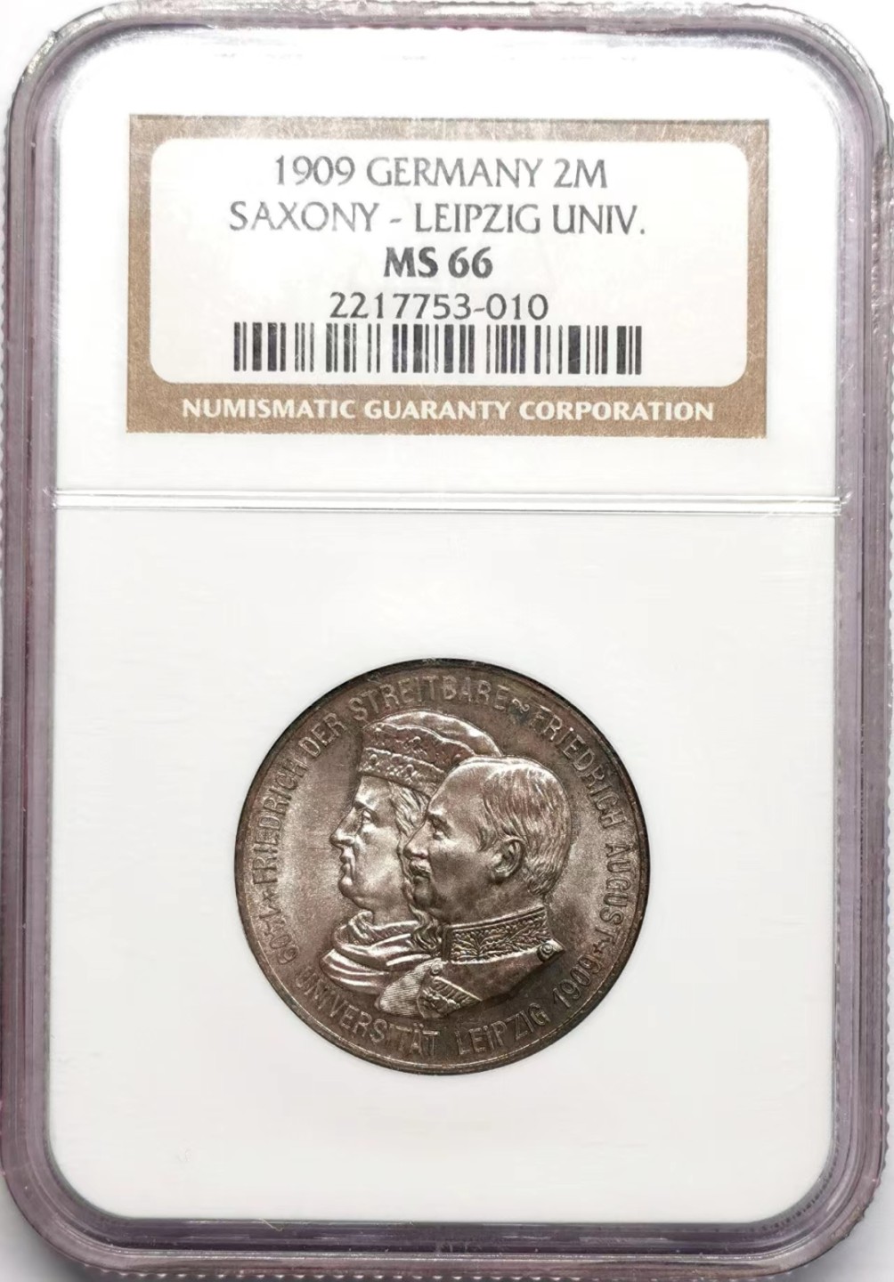 凡希社世界钱币微拍第二百三十四期 1909萨克森莱比锡大学纪念2马克NGC-MS66高分！