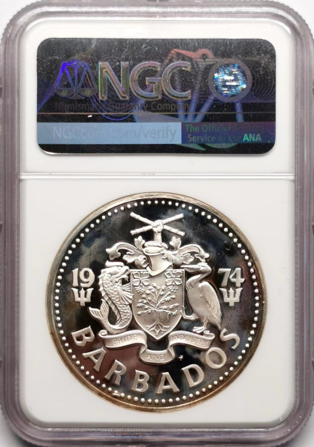 凡希社世界钱币微拍第二百三十四期 1974巴巴多斯海神10元精铸大银NGC-PF66UC