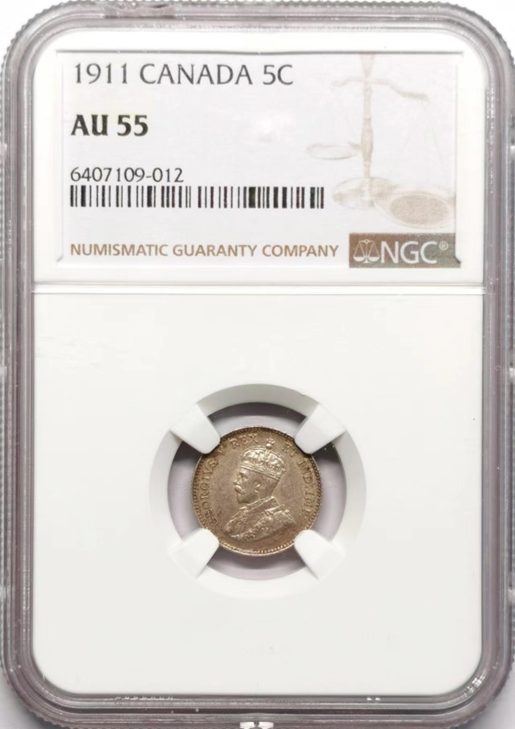 凡希社世界钱币微拍第二百三十四期 1911加拿大乔五5分银辅币NGC-AU55