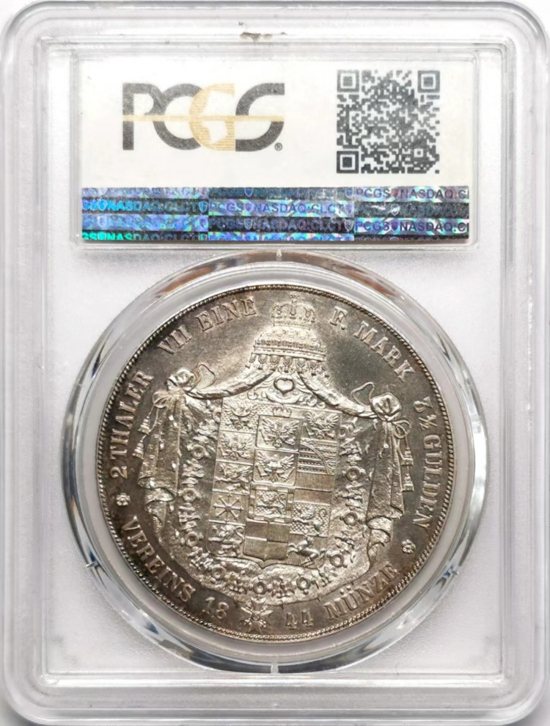 凡希社世界钱币微拍第二百三十四期 荐！1844普鲁士威廉四世纹章2泰勒PCGS-MS64+灰彩银光收藏级！