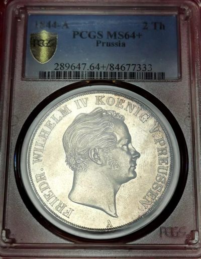 凡希社世界钱币微拍第二百三十四期 - 荐！1844普鲁士威廉四世纹章2泰勒PCGS-MS64+灰彩银光收藏级！