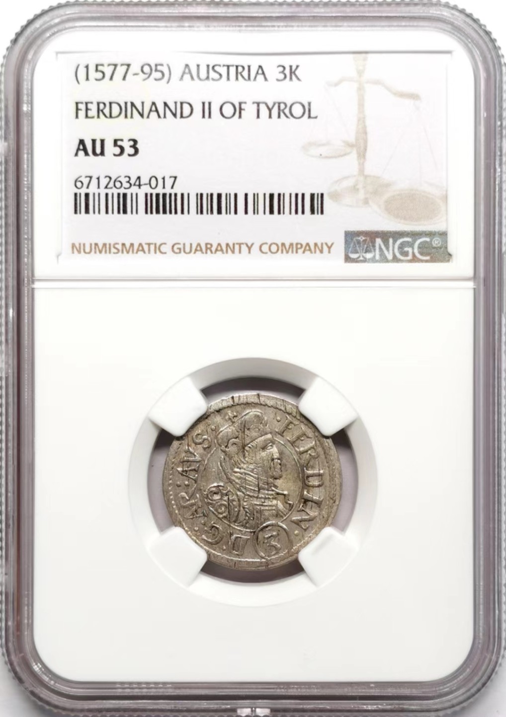 凡希社世界钱币微拍第二百三十四期 1577-95神罗斐迪南二世3K银辅币NGC-AU53
