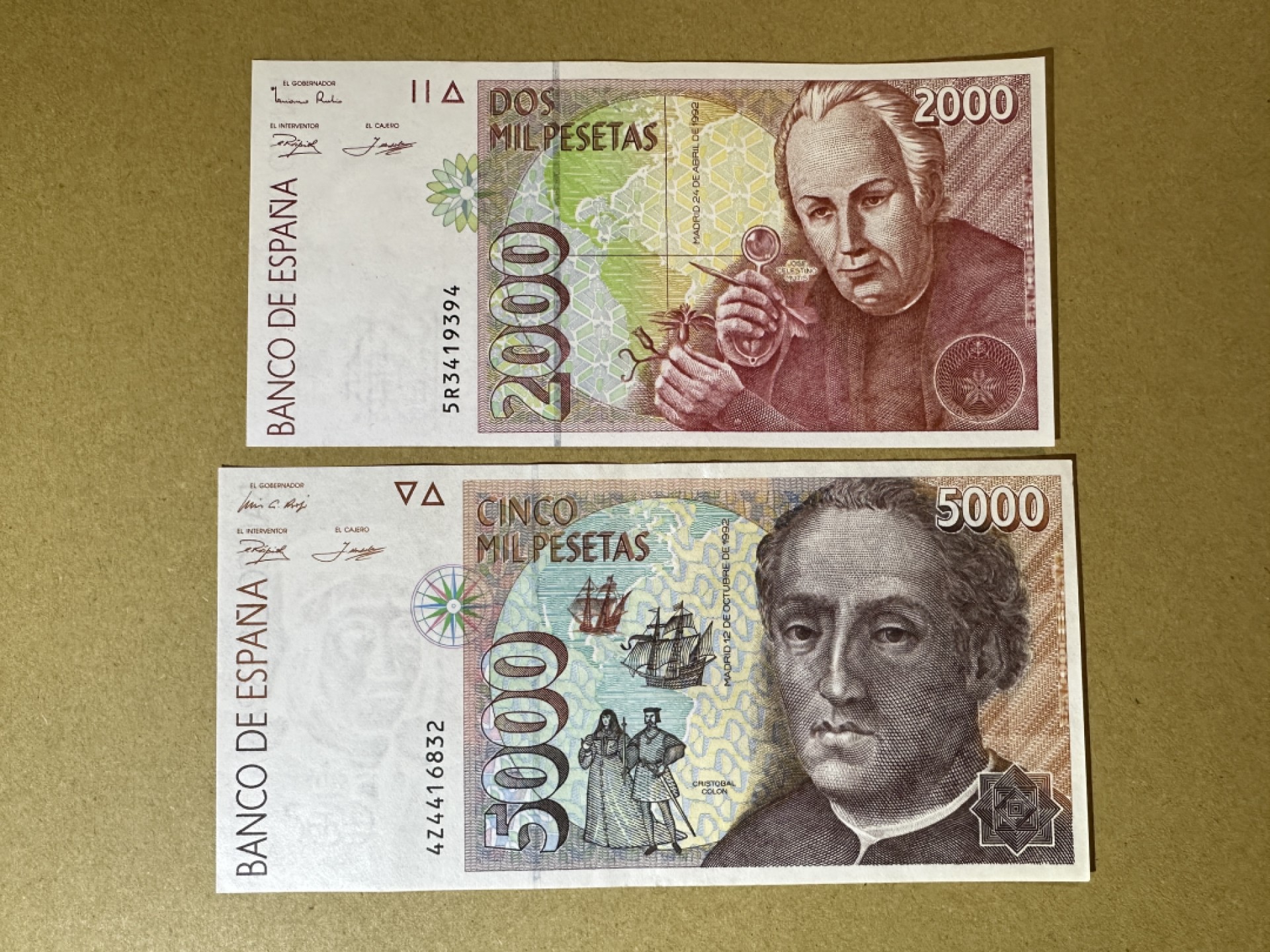 《张总收藏》96期——世界最佳纸币 西班牙2000、5000比塞塔2张 UNC 末版