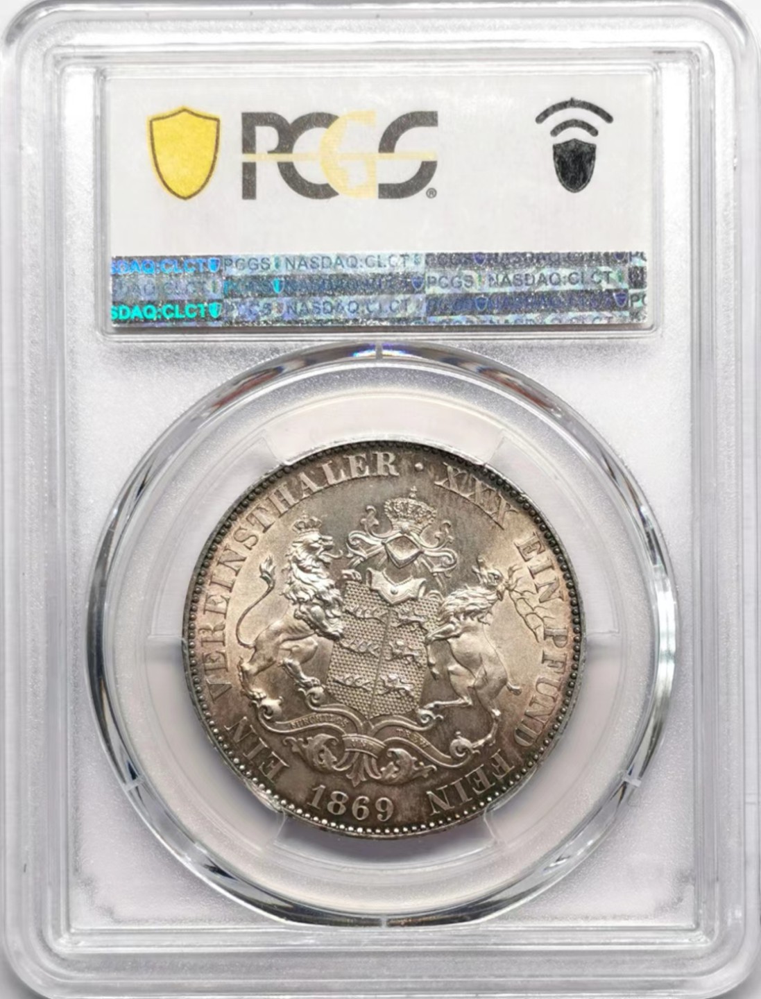 凡希社世界钱币微拍第二百三十四期 荐！1869符腾堡狮鹿盾徽泰勒PCGS-MS64淡彩粉光！