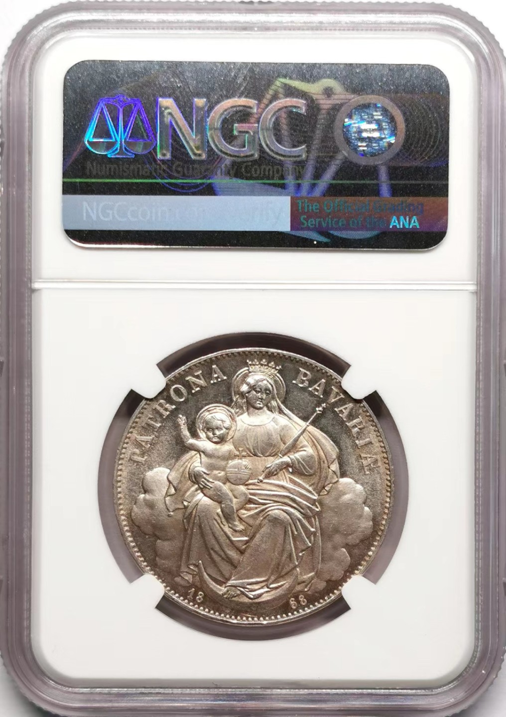 凡希社世界钱币微拍第二百三十四期 1868巴伐利亚圣母子泰勒NGC-MS63压铸状态极佳！