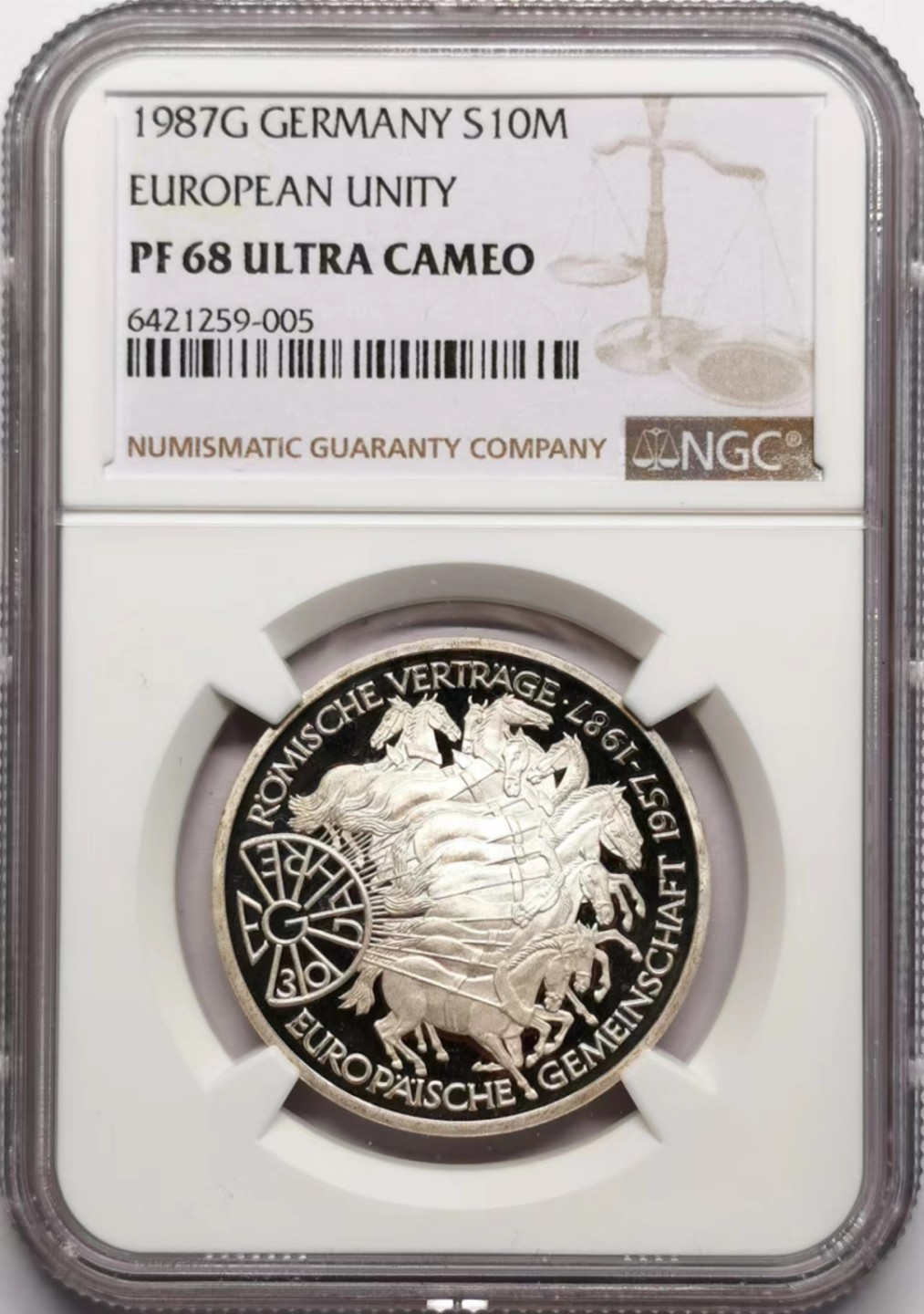 凡希社世界钱币微拍第二百三十四期 1987德国欧洲联合纪念10马克精铸银币NGC-PF68UC