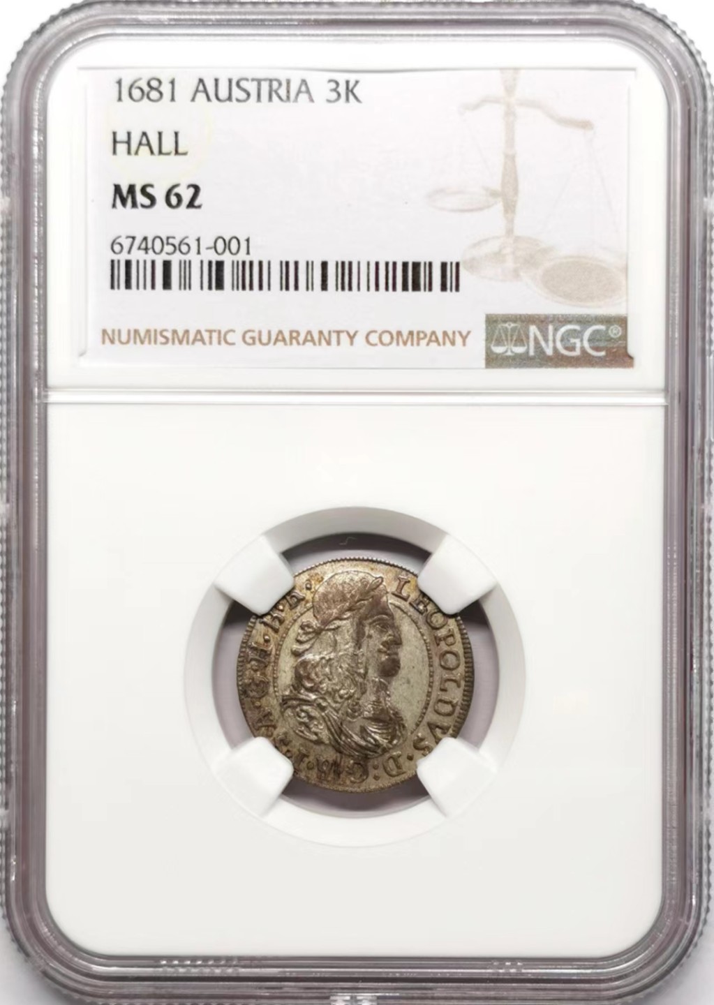 凡希社世界钱币微拍第二百三十四期 1681神罗哈尔厂3K银辅币NGC-MS62细节一流！