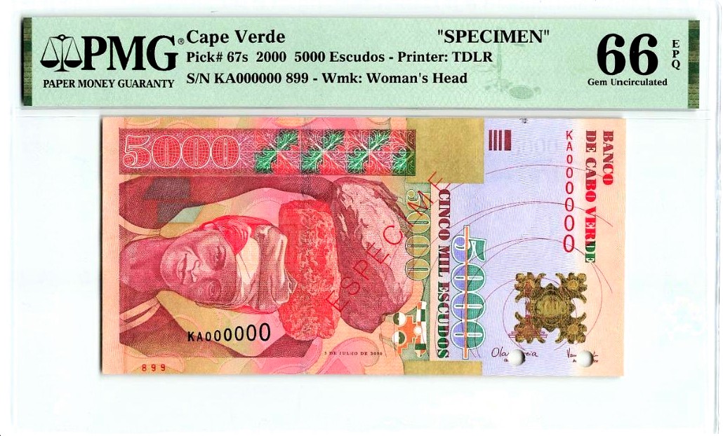 【Blue Auction】✨世界纸币精拍第309期——莫总专场XVII【精】 【世界文化遗产】佛得角 2000年5000埃斯库多 最高值 头顶石块的佛得角妇女 样钞少见 PMG66EPQ 