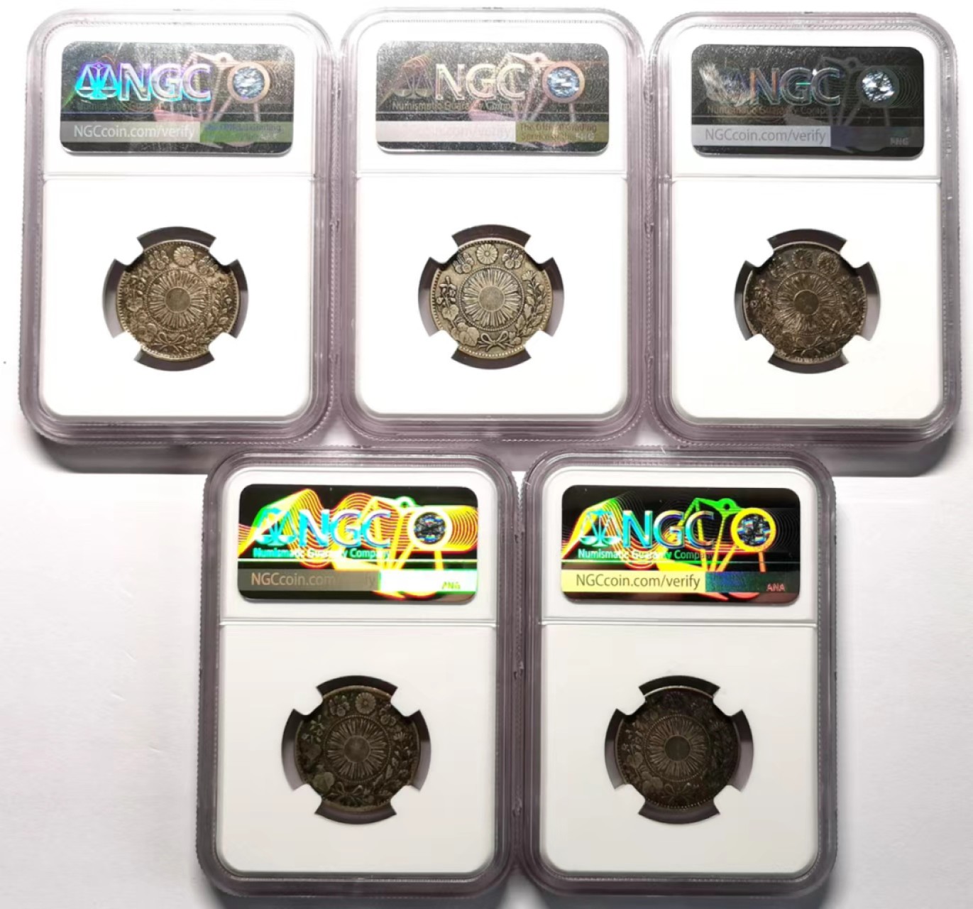 凡希社世界钱币微拍第二百三十四期 日本20钱银币一组五枚NGC