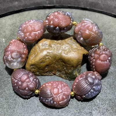 精美非红玛瑙雕刻招财三足金蟾手串一条， - 精美非红玛瑙雕刻招财三足金蟾手串一条，