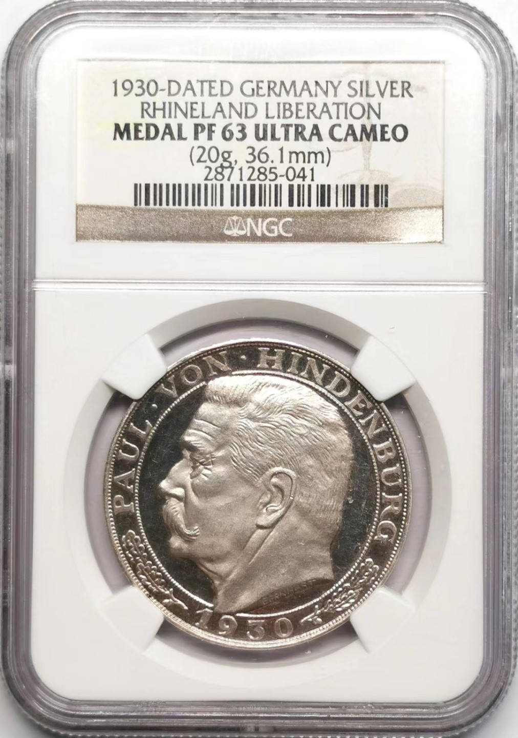 凡希社世界钱币微拍第二百三十四期 1930德国莱茵兰解放纪念银章NGC-PF63UC精铸！