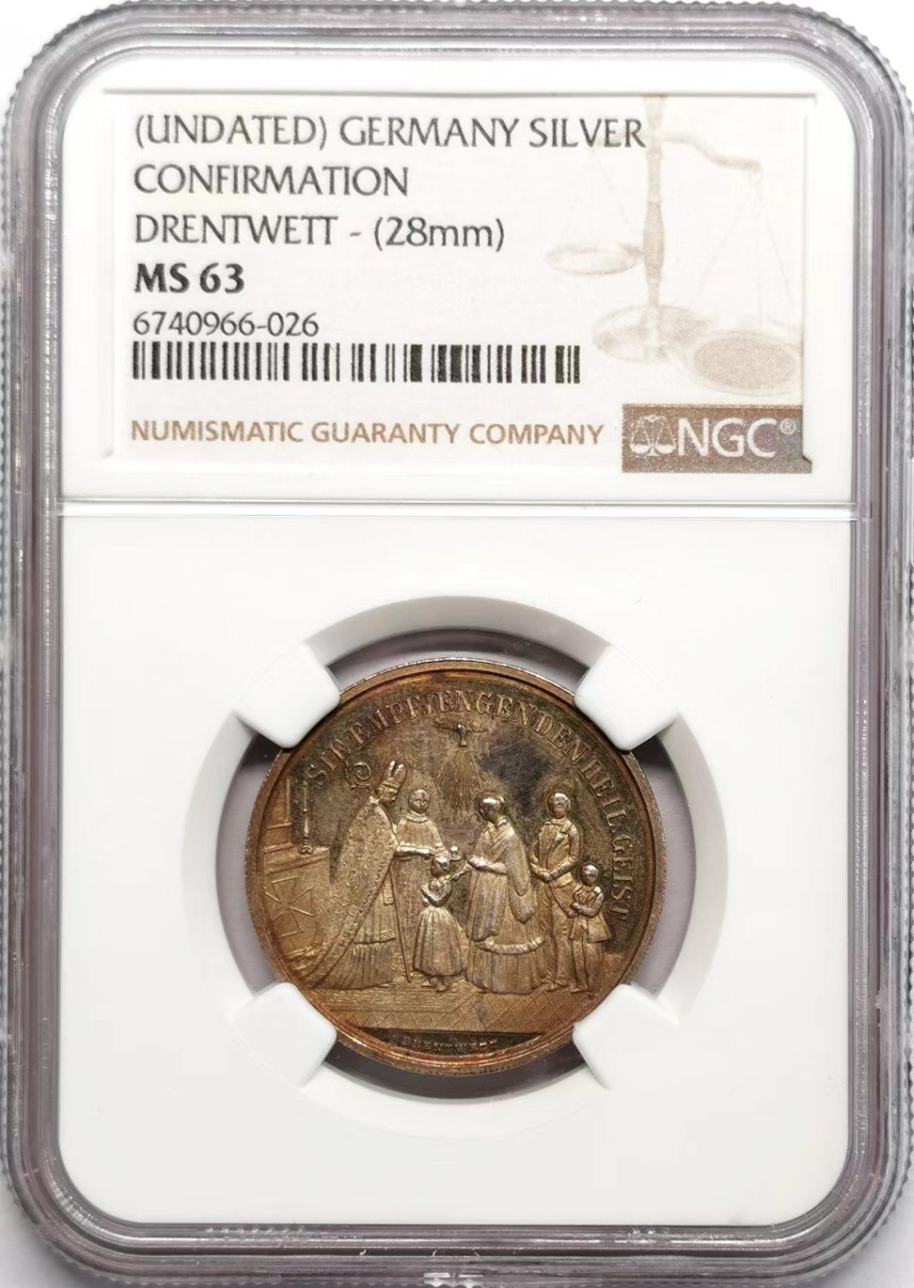 凡希社世界钱币微拍第二百三十四期 十九世纪德国坚信礼纪念银章NGC-MS63小型！