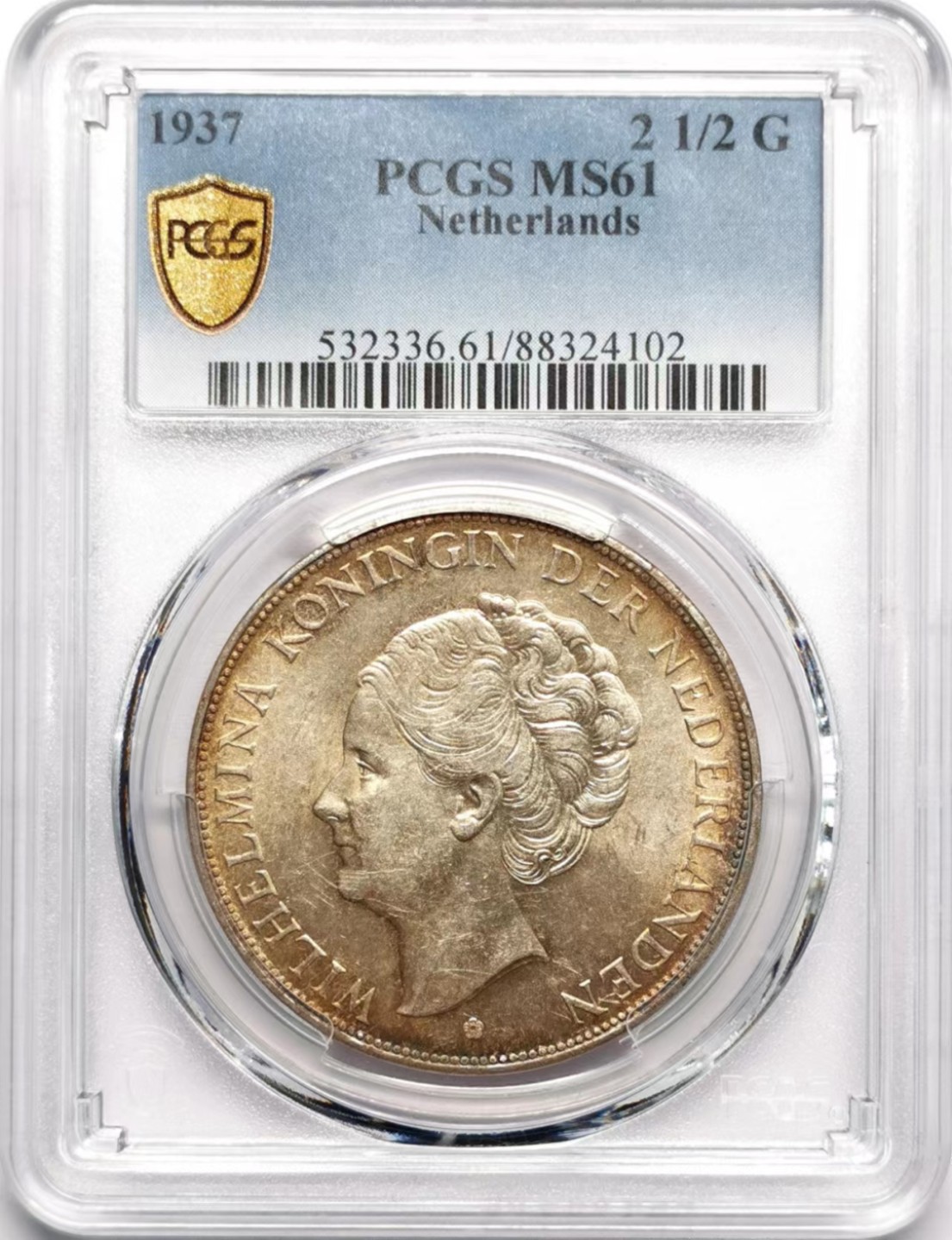 凡希社世界钱币微拍第二百三十四期 1937荷兰威廉敏娜2.5盾大银PCGS-MS61