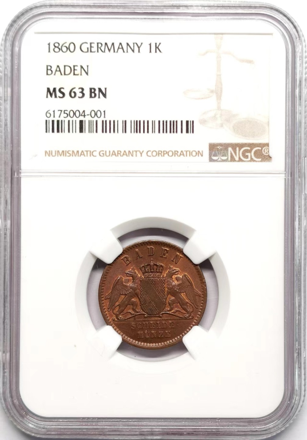 凡希社世界钱币微拍第二百三十四期 1860巴登1K铜币NGC-MS63