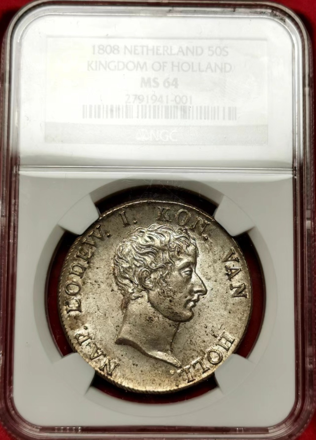 凡希社世界钱币微拍第二百三十四期 荐！1808荷兰王国路易波拿巴50ST大银NGC-MS64淡彩银光！
