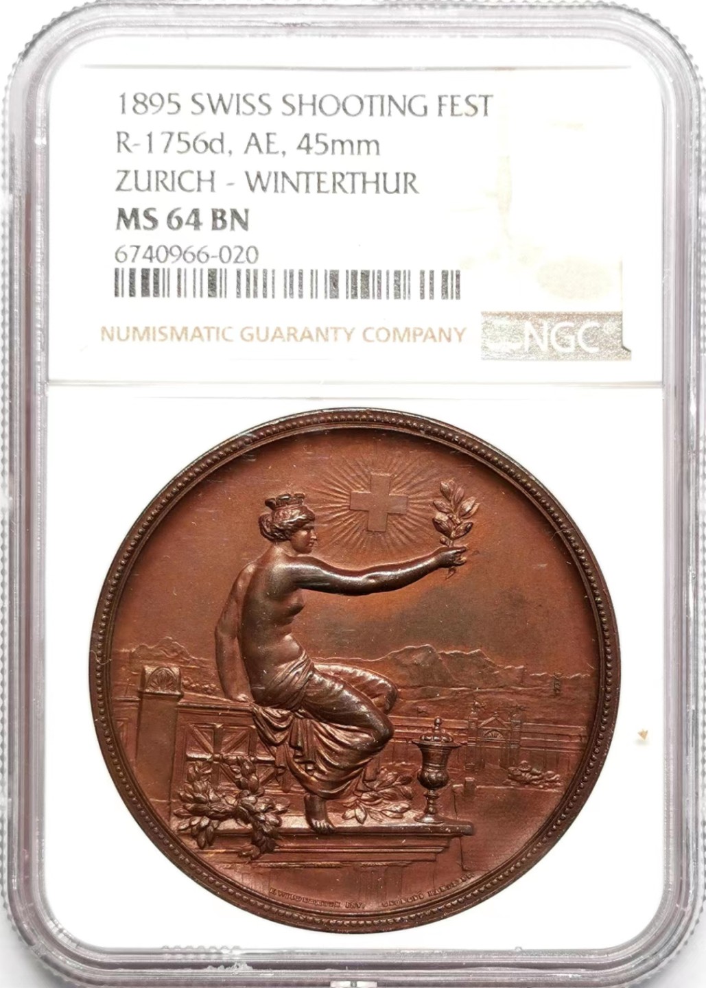 凡希社世界钱币微拍第二百三十四期 1895瑞士苏黎世-温特图尔射击节纪念铜章NGC-MS64