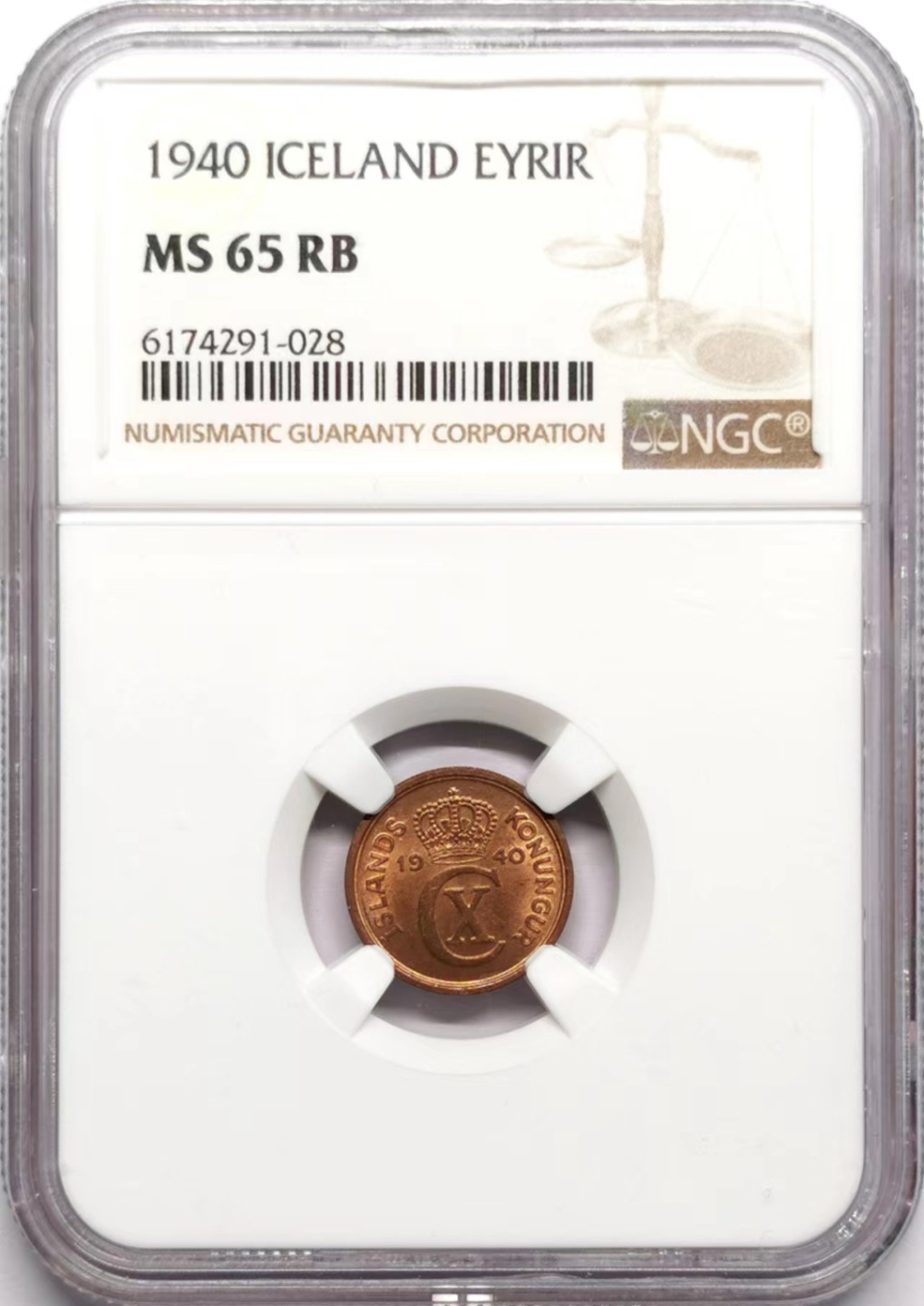 凡希社世界钱币微拍第二百三十四期 1940冰岛EYRIR铜币NGC-MS65