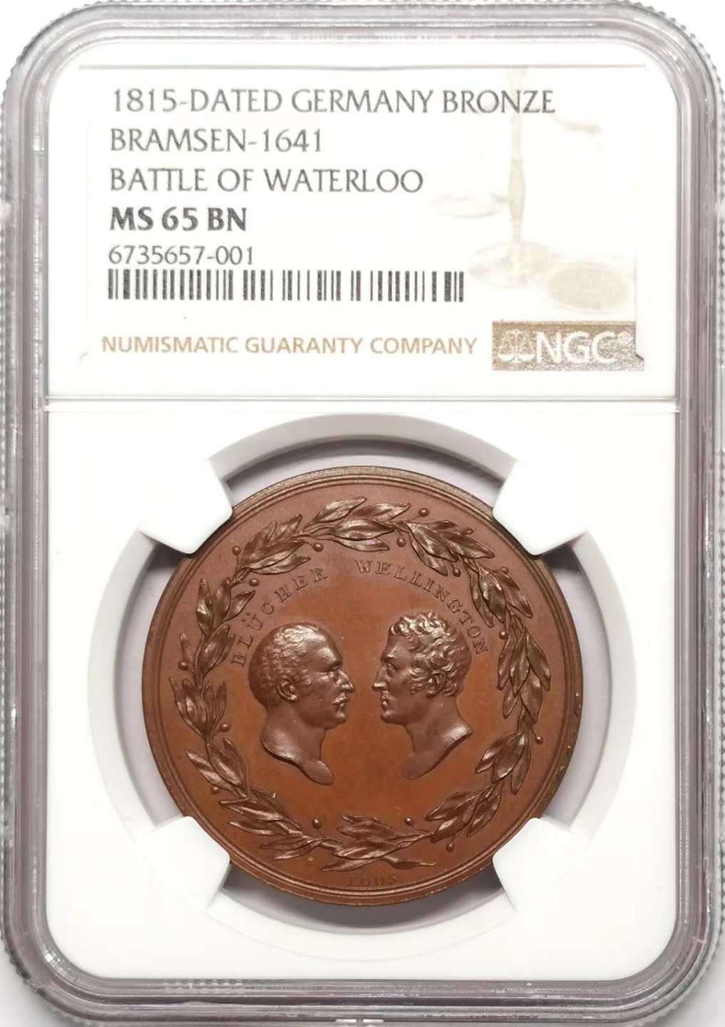凡希社世界钱币微拍第二百三十四期 1815德国滑铁卢战役纪念铜章NGC-MS65铜色迷人！