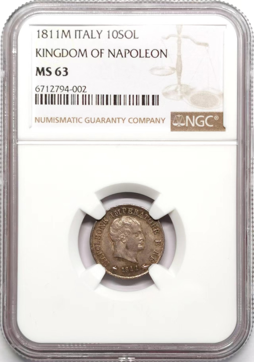凡希社世界钱币微拍第二百三十四期 1811M意大利王国10Soldi银辅币NGC-MS63