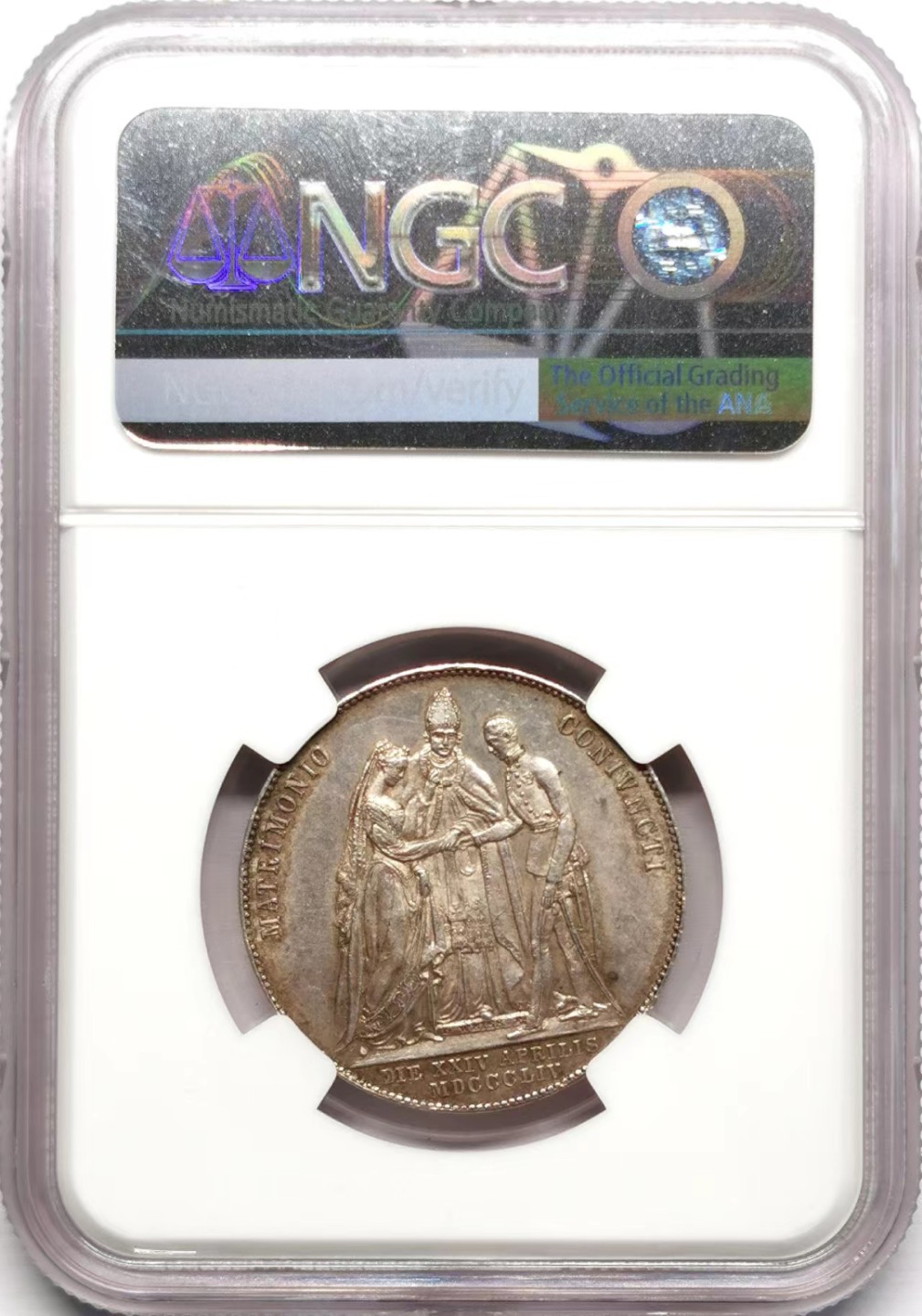 凡希社世界钱币微拍第二百三十四期 荐！1854奥地利茜茜公主成婚纪念古尔登NGC-MS62柔彩！