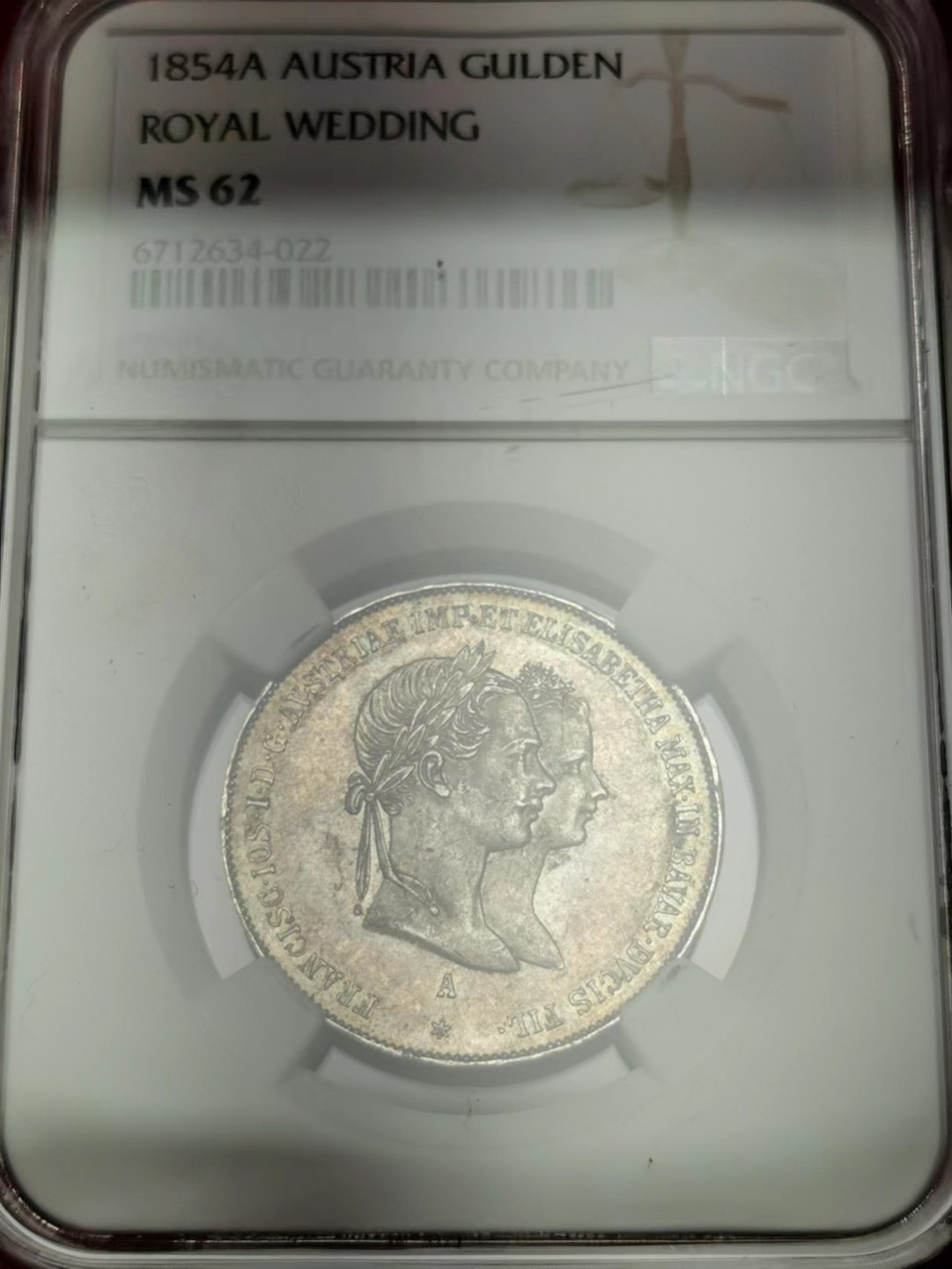 凡希社世界钱币微拍第二百三十四期 荐！1854奥地利茜茜公主成婚纪念古尔登NGC-MS62柔彩！