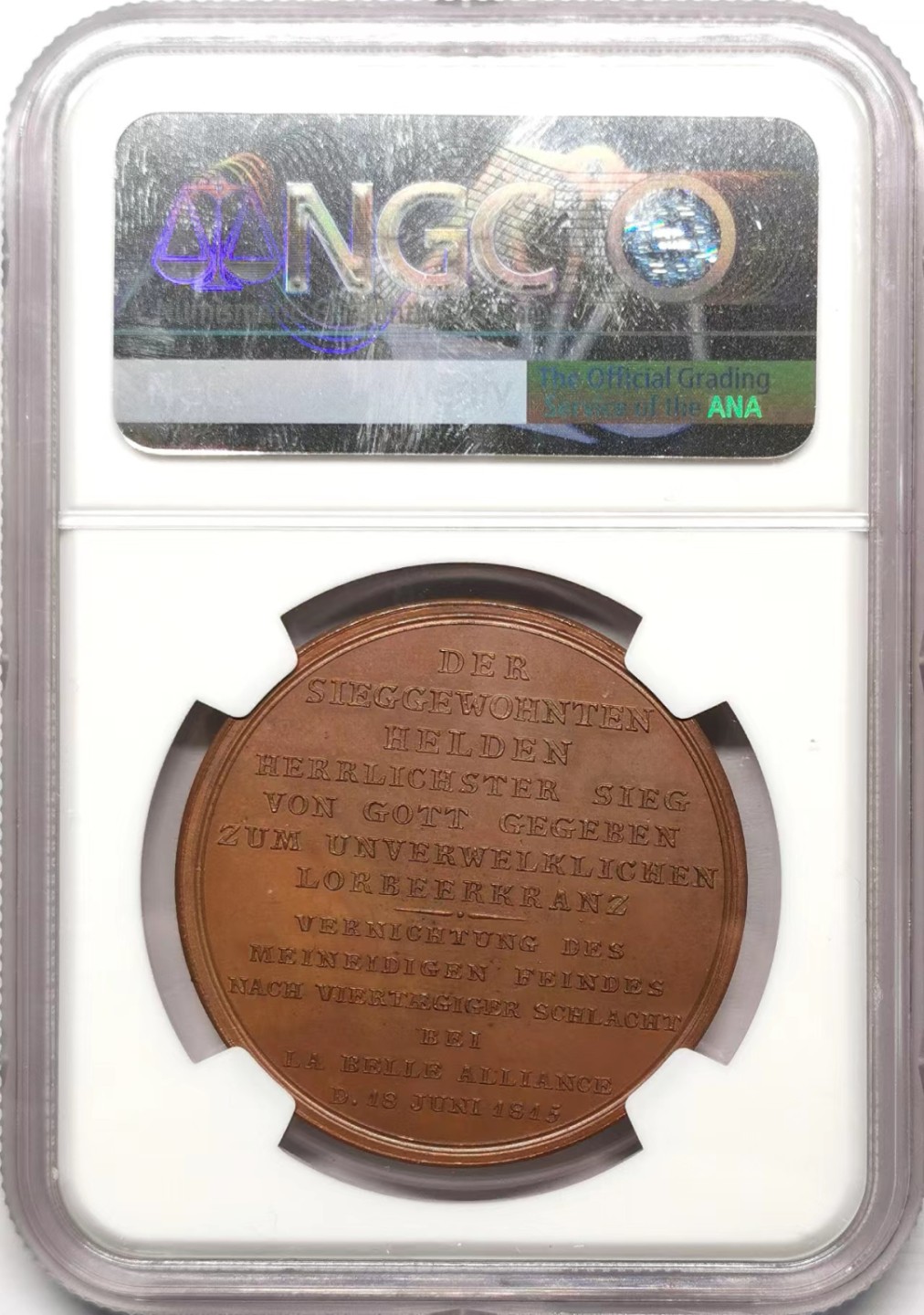 凡希社世界钱币微拍第二百三十四期 1815德国滑铁卢战役纪念铜章NGC-MS65铜色迷人！