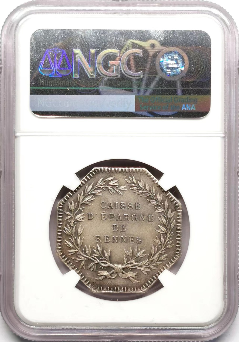 凡希社世界钱币微拍第二百三十四期 十九世纪法国雷内贮蓄银行八角银章NGC-MS64MATTE