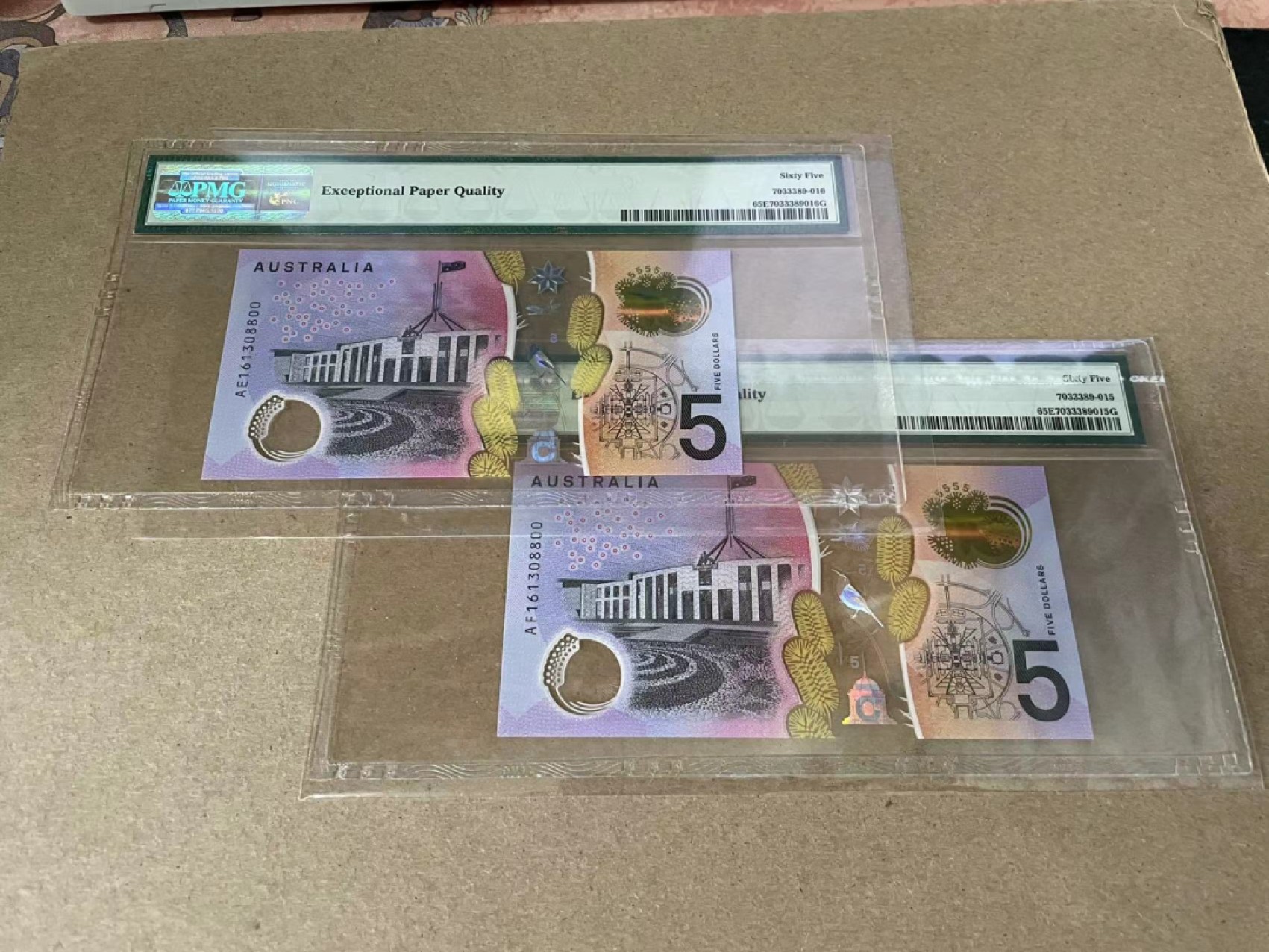 【Blue Auction】✨世界纸币精拍第309期——莫总专场XVII【精】 【一组2张 全同号无47】澳大利亚 2016年5元 PMG65EPQ 