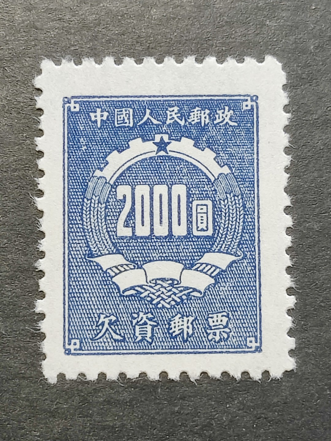 洪涛臻品批发群  精选邮票限时拍卖第二百三十八期 欠1 蓝欠资2000元新全品! 面艳背白 完美过灯! 半个多世纪了保存的这么好很难得!【老赵及本拍卖四百多元成交多套】